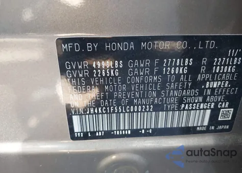 2020 Acura Rlx Technology Package z USA, uszkodzony, nr VIN JH4KC1F55LC000232